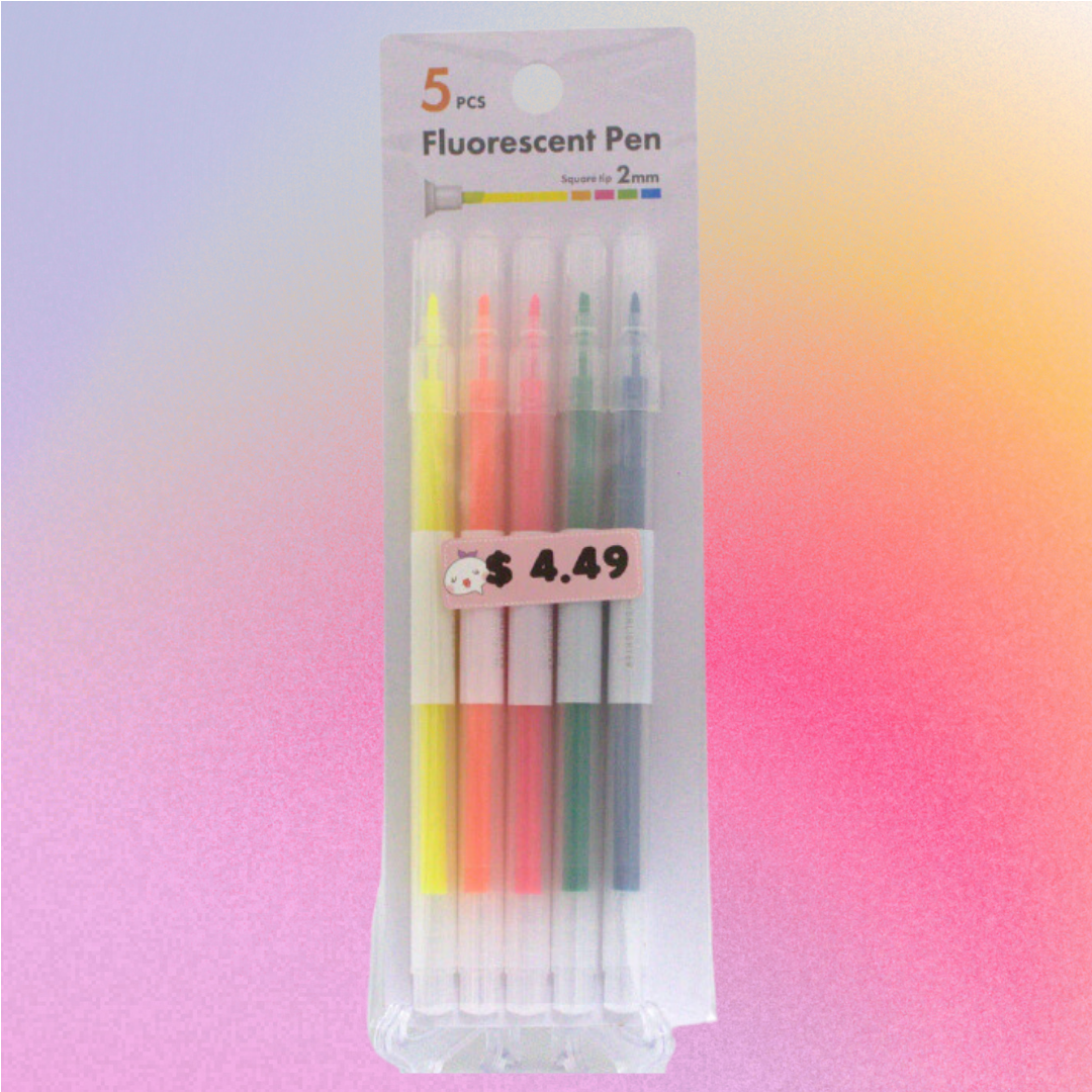 Slim Marking Hight-lighter Fluorescent Pen 5pc -2mm